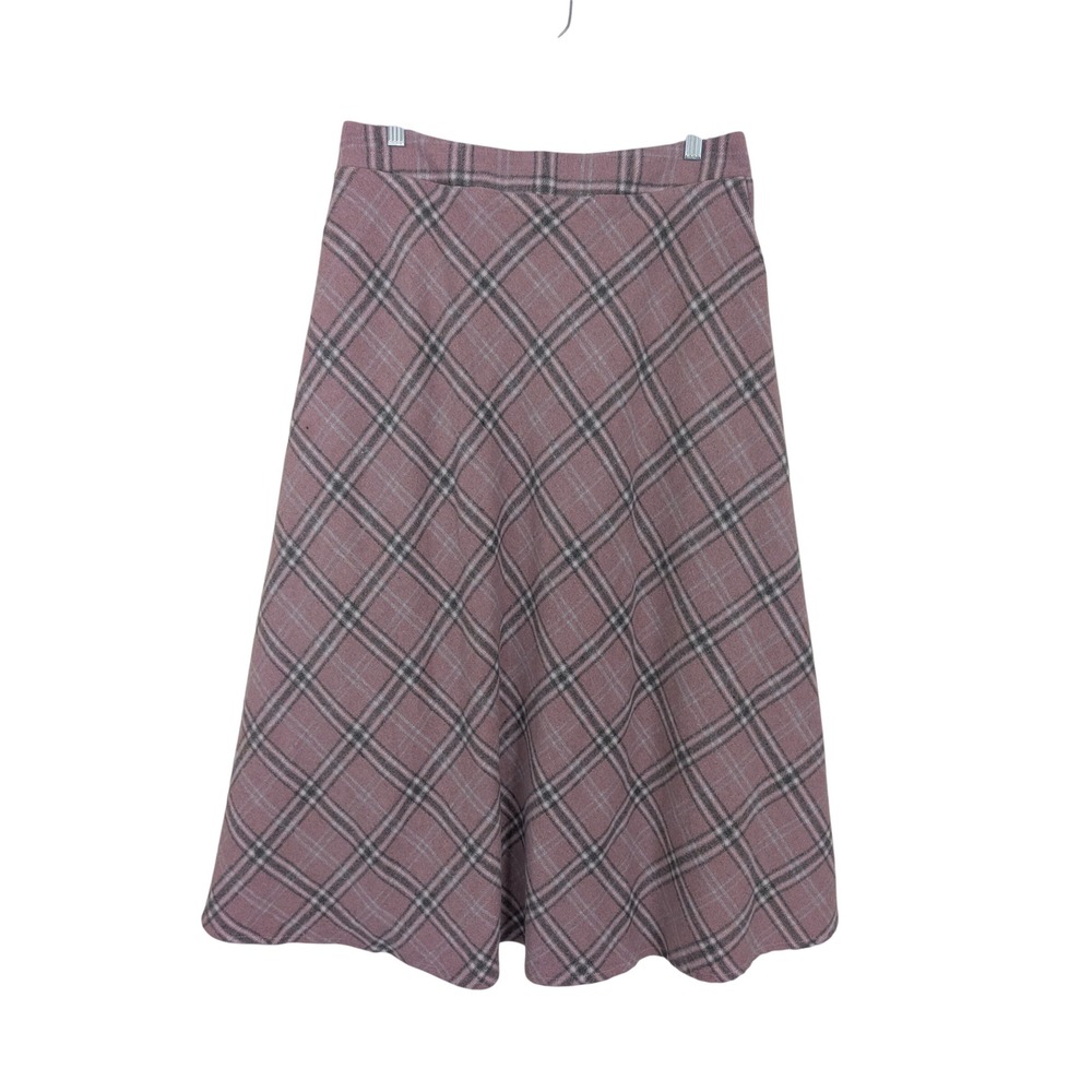 IDEALSANXUN Pink Plaid Wool Blend A-Line Midi Poodle Skirt Pockets Academic L
